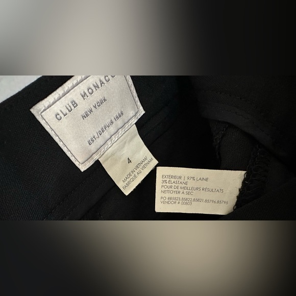 068 Club Monaco NY |NWOT Italian Tropical Wool Women’s Pants Black Pant (Sz 4) - Picture 6 of 10